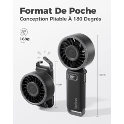 Divebleus - ventilateur portable compact et élégant avec batterie - usage main, bureau, cou ou pliable - ventilation jusqu'à 12 