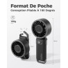 Divebleus - ventilateur portable compact et élégant avec batterie - usage main, bureau, cou ou pliable - ventilation jusqu'à 12 