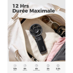 Divebleus - ventilateur portable compact et élégant avec batterie - usage main, bureau, cou ou pliable - ventilation jusqu'à 12 