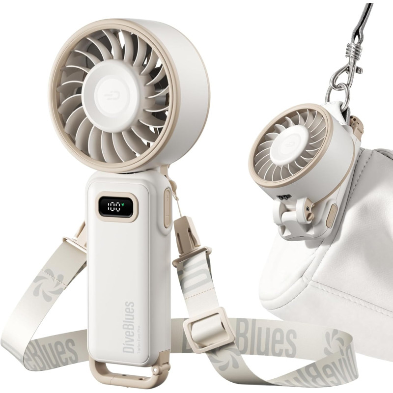 Divebleus - ventilateur portable compact et élégant avec batterie - usage main, bureau, cou ou pliable - ventilation jusqu'à 12 