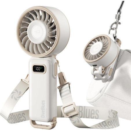 Divebleus - ventilateur portable compact et élégant avec batterie - usage main, bureau, cou ou pliable - ventilation jusqu'à 12 