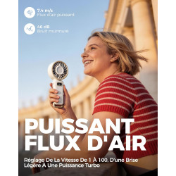Divebleus - ventilateur portable compact et élégant avec batterie - usage main, bureau, cou ou pliable - ventilation jusqu'à 12 