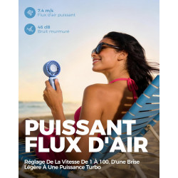 Divebleus - ventilateur portable compact et élégant avec batterie - usage main, bureau, cou ou pliable - ventilation jusqu'à 12 