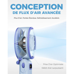 Divebleus - ventilateur portable compact et élégant avec batterie - usage main, bureau, cou ou pliable - ventilation jusqu'à 12 