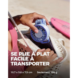 Divebleus - ventilateur portable compact et élégant avec batterie - usage main, bureau, cou ou pliable - ventilation jusqu'à 12 