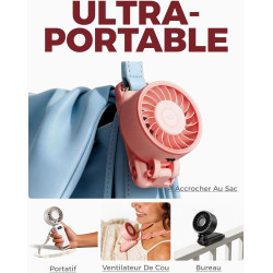 Divebleus - ventilateur portable compact et élégant avec batterie - usage main, bureau, cou ou pliable - ventilation jusqu'à 12 