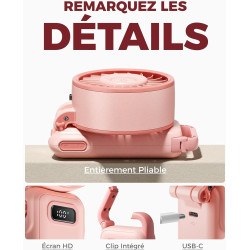 Divebleus - ventilateur portable compact et élégant avec batterie - usage main, bureau, cou ou pliable - ventilation jusqu'à 12 