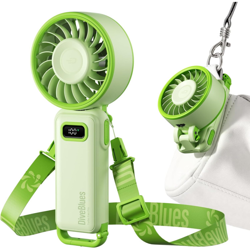 Divebleus - ventilateur portable compact et élégant avec batterie - usage main, bureau, cou ou pliable - ventilation jusqu'à 12 