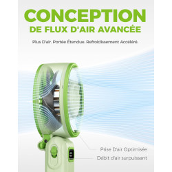 Divebleus - ventilateur portable compact et élégant avec batterie - usage main, bureau, cou ou pliable - ventilation jusqu'à 12 