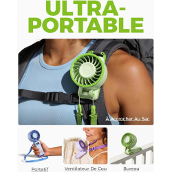 Divebleus - ventilateur portable compact et élégant avec batterie - usage main, bureau, cou ou pliable - ventilation jusqu'à 12 