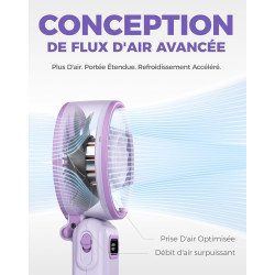 Divebleus - ventilateur portable compact et élégant avec batterie - usage main, bureau, cou ou pliable - ventilation jusqu'à 12 