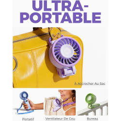 Divebleus - ventilateur portable compact et élégant avec batterie - usage main, bureau, cou ou pliable - ventilation jusqu'à 12 