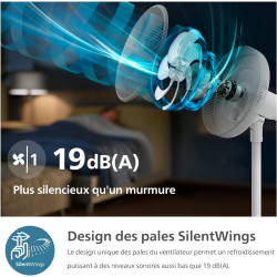 Philips Ventilateur sur Pied Série 2000. Puissant & Silencieux avec Technologie SilentWings. 19 dB. Ventilateur de Table/sur pie