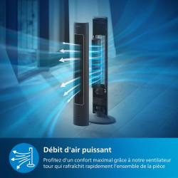 Philips Ventilateur Série 5000, Tour Oscillante 105 cm, Télécommande, Minuterie, 3 Vitesses et Modes, 40 W, Flux d'air puissant 