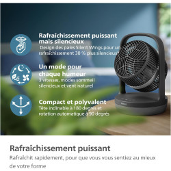 Philips Ventilateur de Table Oscillant Série 3000. Puissant & Silencieux Technologie SilentWings. 23dB. Circulation de l'air. Ré