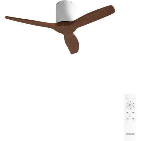 CREATE WINDCALM S Ventilateur de plafond ABS blanc, pales effet bois foncé avec télécommande, 40 W, silencieux, Ø112 cm, 6 vites