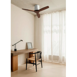 CREATE WINDCALM S Ventilateur de plafond ABS blanc, pales effet bois foncé avec télécommande, 40 W, silencieux, Ø112 cm, 6 vites