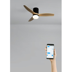 CREATE WINDCALM S Ventilateur de plafond ABS avec lumière, pales noires effet bois clair avec Wifi et télécommande, 40 W, silenc