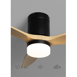 CREATE WINDCALM S Ventilateur de plafond ABS avec lumière, pales noires effet bois clair avec Wifi et télécommande, 40 W, silenc