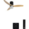CREATE WINDCALM S Ventilateur de plafond ABS avec lumière, pales noires effet bois clair avec contrôleur et télécommande, 40 W, 