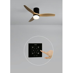 CREATE WINDCALM S Ventilateur de plafond ABS avec lumière, pales noires effet bois clair avec contrôleur et télécommande, 40 W, 