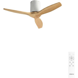 CREATE WINDCALM S Ventilateur de plafond ABS blanc, pales effet bois clair avec télécommande, 40 W, silencieux, Ø112 cm, 6 vites