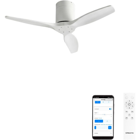 CREATE WINDCALM S Ventilateur de plafond ABS blanc avec Wi-Fi et télécommande, 40 W, silencieux, Ø112 cm, 6 vitesses, minuteur, 