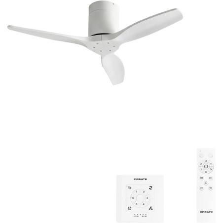 CREATE WINDCALM S Ventilateur de plafond ABS blanc avec contrôleur et télécommande, 40 W, silencieux, Ø112 cm, 6 vitesses, minut