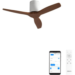 CREATE WINDCALM S Ventilateur de plafond ABS blanc pales effet bois foncé avec Wi-Fi et télécommande, 40 W, silencieux, Ø112 cm,