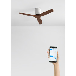 CREATE WINDCALM S Ventilateur de plafond ABS blanc pales effet bois foncé avec Wi-Fi et télécommande, 40 W, silencieux, Ø112 cm,