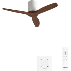 CREATE WINDCALM S Ventilateur de plafond ABS blanc pales effet bois foncé avec contrôleur et télécommande, 40 W, minuteur, Ø112 