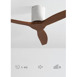 CREATE WINDCALM S Ventilateur de plafond ABS blanc pales effet bois foncé avec contrôleur et télécommande, 40 W, minuteur, Ø112 