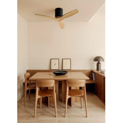 CREATE WINDCALM S Ventilateur de plafond ABS noir pales effet bois clair avec Wi-Fi et télécommande, 40 W, silencieux, Ø112 cm, 