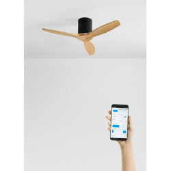 CREATE WINDCALM S Ventilateur de plafond ABS noir pales effet bois clair avec Wi-Fi et télécommande, 40 W, silencieux, Ø112 cm, 