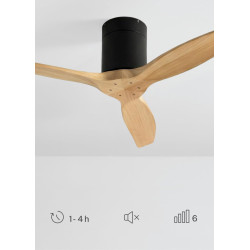 CREATE WINDCALM S Ventilateur de plafond ABS noir pales effet bois clair avec Wi-Fi et télécommande, 40 W, silencieux, Ø112 cm, 