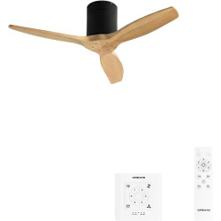 CREATE WINDCALM S Ventilateur de plafond ABS noir pales effet bois clair avec contrôleur et télécommande, 40 W, silencieux, Ø112