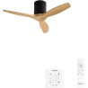 CREATE WINDCALM S Ventilateur de plafond ABS noir pales effet bois clair avec contrôleur et télécommande, 40 W, silencieux, Ø112