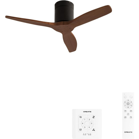 CREATE WINDCALM S Ventilateur de plafond ABS noir pales effet bois foncé avec contrôleur et télécommande, 40 W, silencieux, Ø112