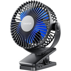 Gaiatop Ventilateur portable à clipser à piles, petit ventilateur de bureau USB puissant, 3 vitesses, silencieux, rechargeable, 