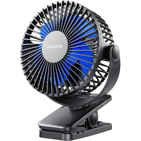 Gaiatop Ventilateur portable à clipser à piles, petit ventilateur de bureau USB puissant, 3 vitesses, silencieux, rechargeable, 