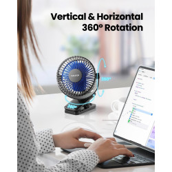 Gaiatop Ventilateur portable à clipser à piles, petit ventilateur de bureau USB puissant, 3 vitesses, silencieux, rechargeable, 