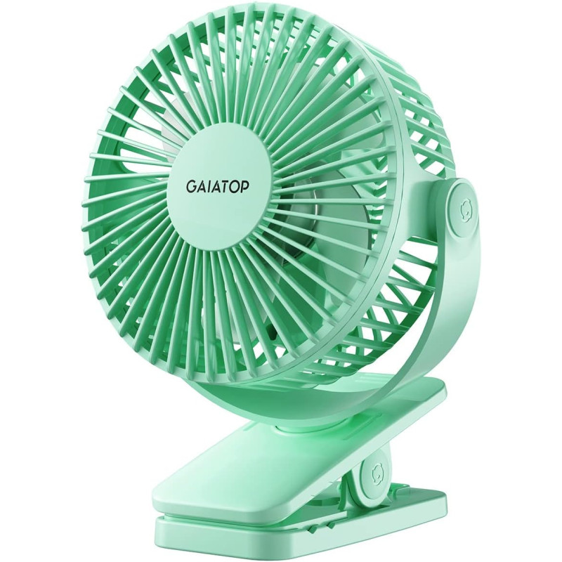 Gaiatop portable clip on fan battery operated, small powerful 3 speed quiet 360° rotate, usb rechargeable mini personal cooling 