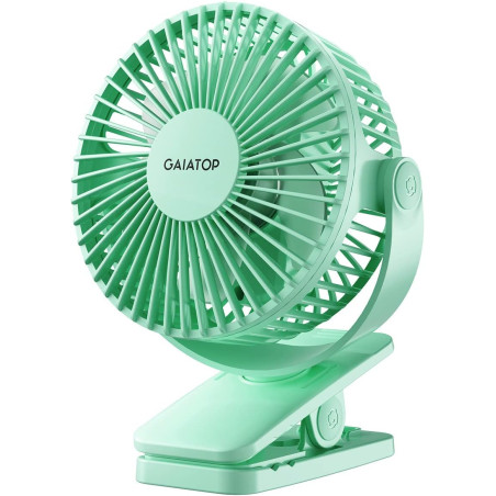 Gaiatop portable clip on fan battery operated, small powerful 3 speed quiet 360° rotate, usb rechargeable mini personal cooling 