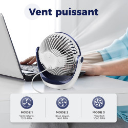 OCOOPA Ventilateur Silencieux Portable Mini Puissant - 3 Vitesses, Rotation 360°, Alimenté par USB - Pour Chambre, Bureau, Domai