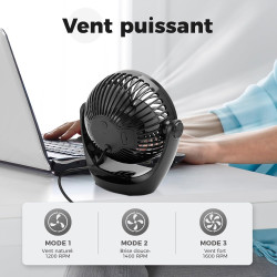 OCOOPA Ventilateur de bureau, Petit ventilateur avec air puissant et fonctionnement silencieux, Vitesse réglable, Tête rotative 