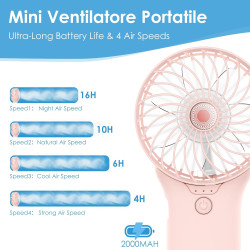 Mini Ventilateur de Poche,USB Ventilateur de Portatif Rechargeable 4 Vitesses avec Miroir,Léger Ventilateur Puissant pour Voyage
