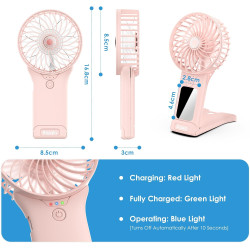 Mini Ventilateur de Poche,USB Ventilateur de Portatif Rechargeable 4 Vitesses avec Miroir,Léger Ventilateur Puissant pour Voyage