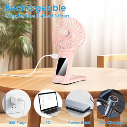 Mini Ventilateur de Poche,USB Ventilateur de Portatif Rechargeable 4 Vitesses avec Miroir,Léger Ventilateur Puissant pour Voyage