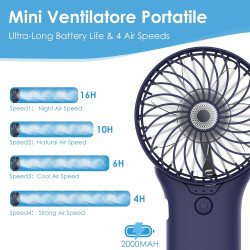 Mini Ventilateur de Poche,2000mAh Ventilateur de Portatif, USB Rechargeable 4 Vitesses avec Miroir,Léger Ventilateur Puissant po