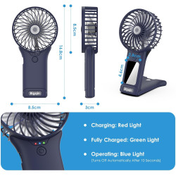 Mini Ventilateur de Poche,2000mAh Ventilateur de Portatif, USB Rechargeable 4 Vitesses avec Miroir,Léger Ventilateur Puissant po